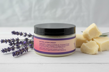 Load image into Gallery viewer, Jar of Lavender Moisturizing Balm with ingredients