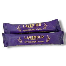 Load image into Gallery viewer, Lavender Refreshment Towels – 25-Pack | 8×8″ Individually Wrapped, 100% Cotton, Lavender-Infused