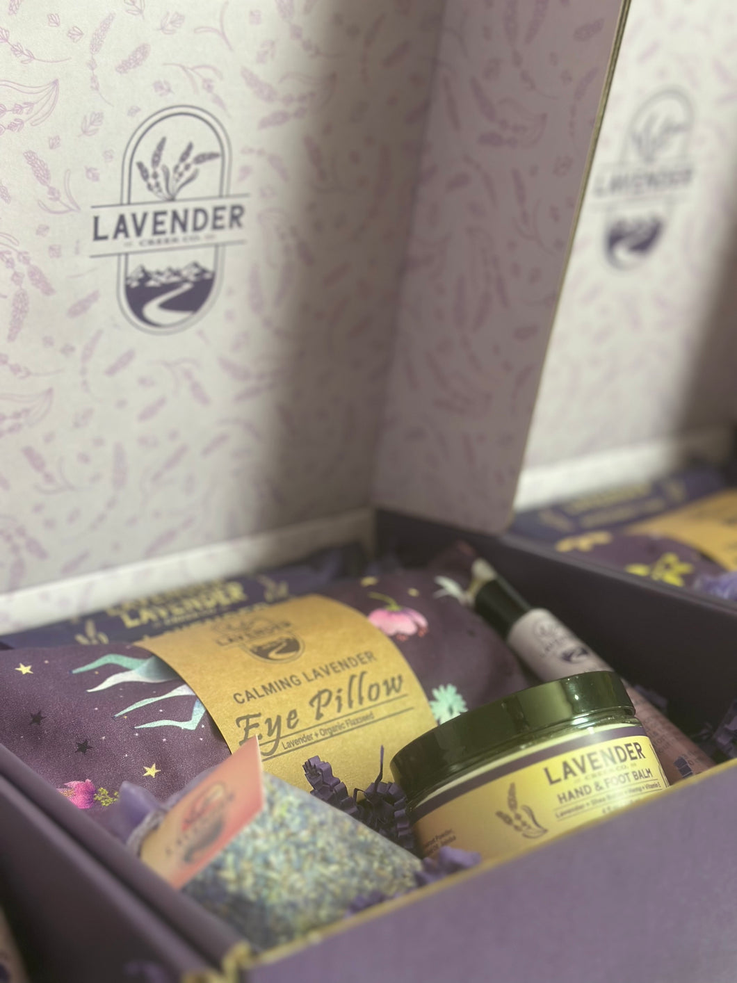 Code Lavender Box with lid open close up